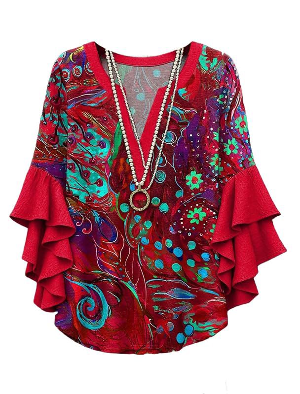 Women's Floral Tree Print Rolled Sleeve Blouse