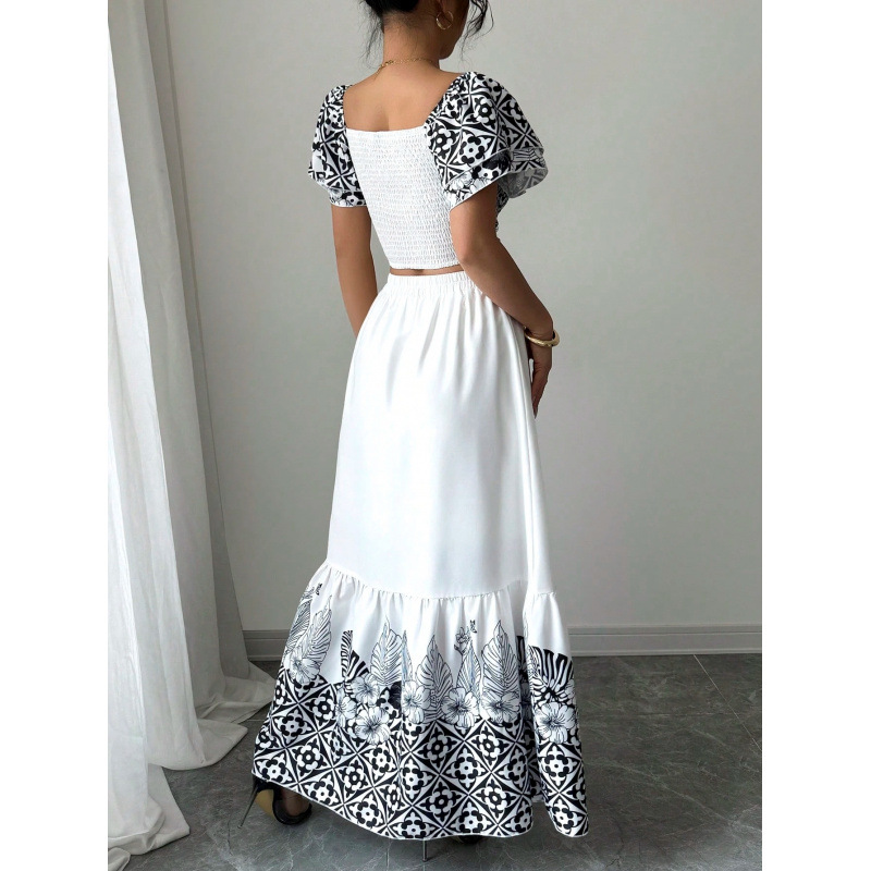 Women's Summer Floral Print A-Line Two-Piece Skirt Set