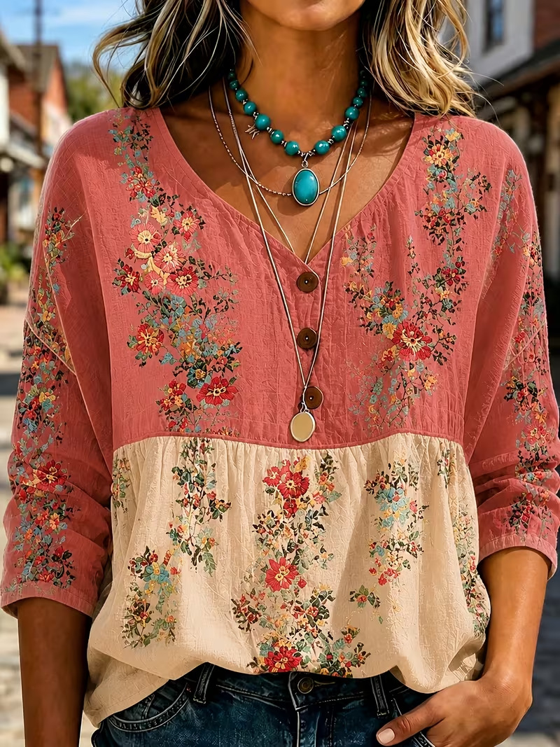 Women's Floral Print Long Sleeve Button-Down Shirt