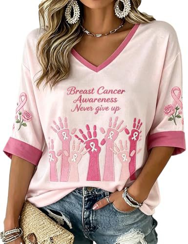 Floral Ribbon Print V-Neck Mid-Sleeve Women's Casual Top
