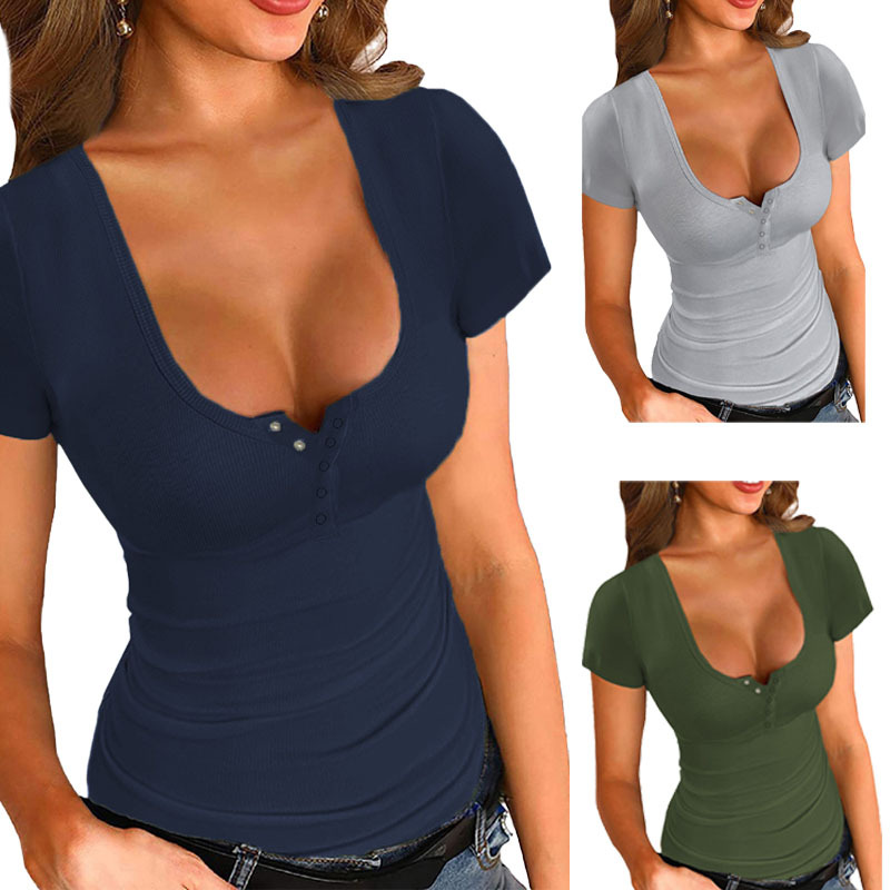 Women's Solid U-Neck Slim Short-Sleeve T-Shirt