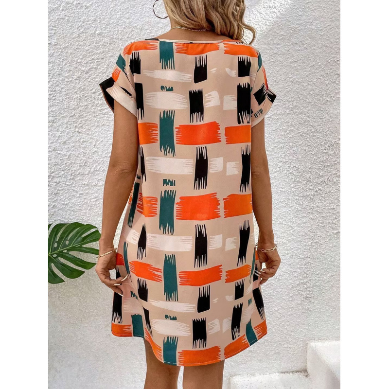 Women's Summer Printed Batwing Sleeve Round Neck Dress