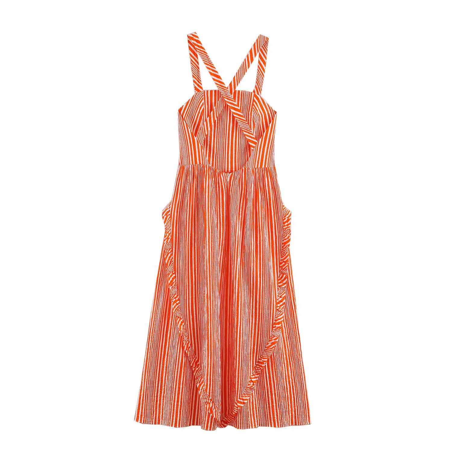 Striped Sleeveless Square Neck Long Dress