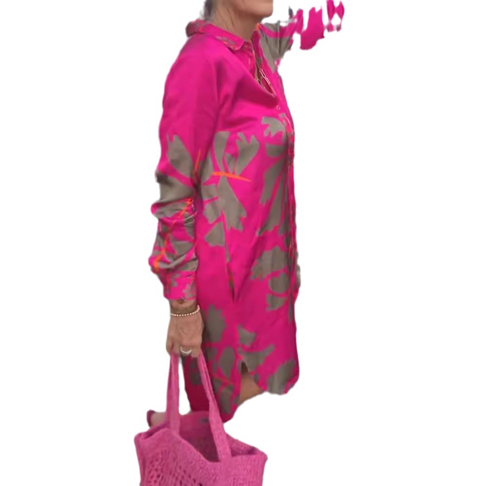 Printed V-Neck Long Sleeve Dress