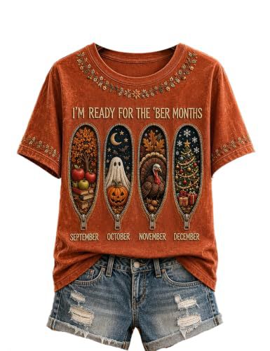 Olive Pumpkin Maple Leaf Print Short Sleeve T-Shirt