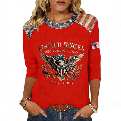 Eagle American Flag 250th Anniversary Letter Print Long Sleeve Women's Top