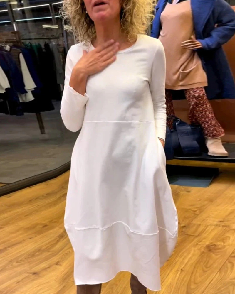 Women's Solid Color Round Neck Long Sleeve Maxi Dress