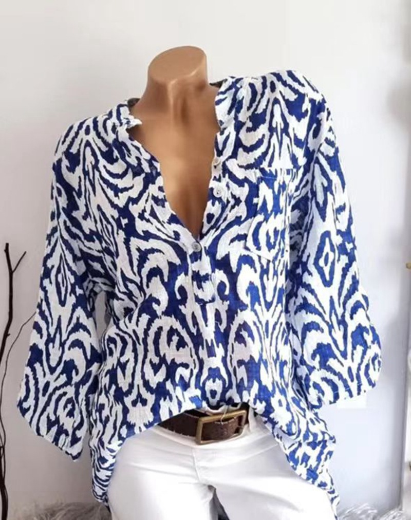Women's Summer Printed Half-Sleeve Shirt Casual Button-Down