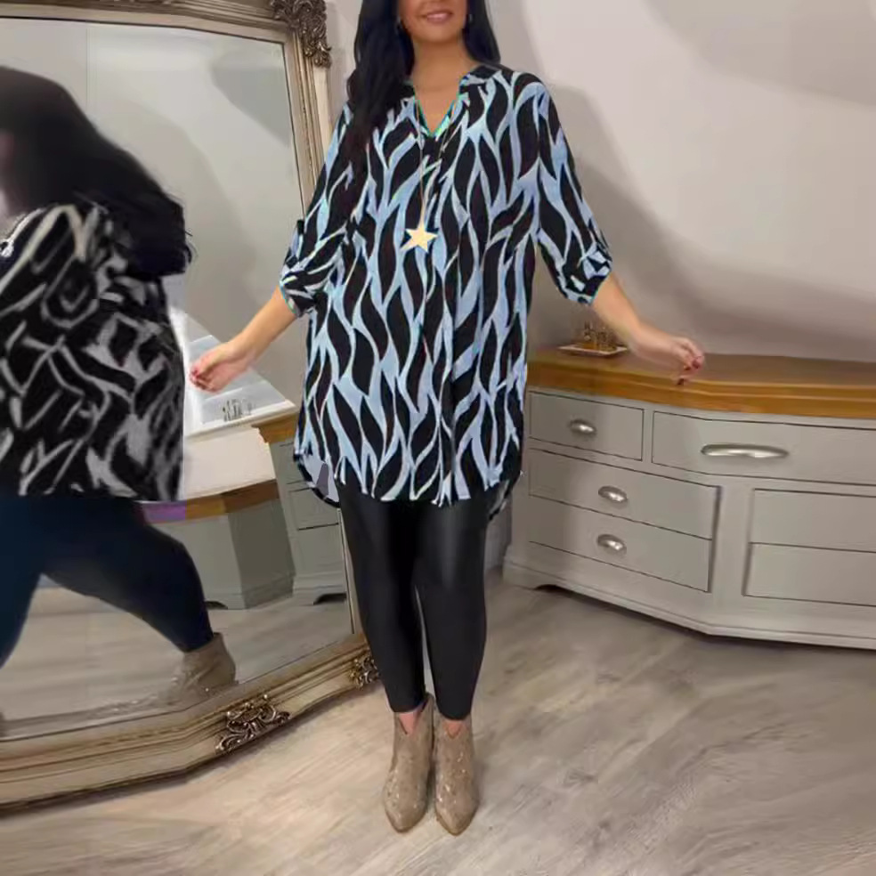 Women's Printed V-Neck Blouse Top