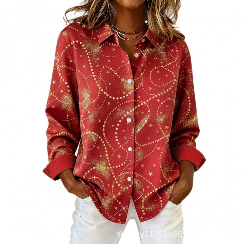 Women's Plaid Floral Print Long Sleeve Button-Up Shirt