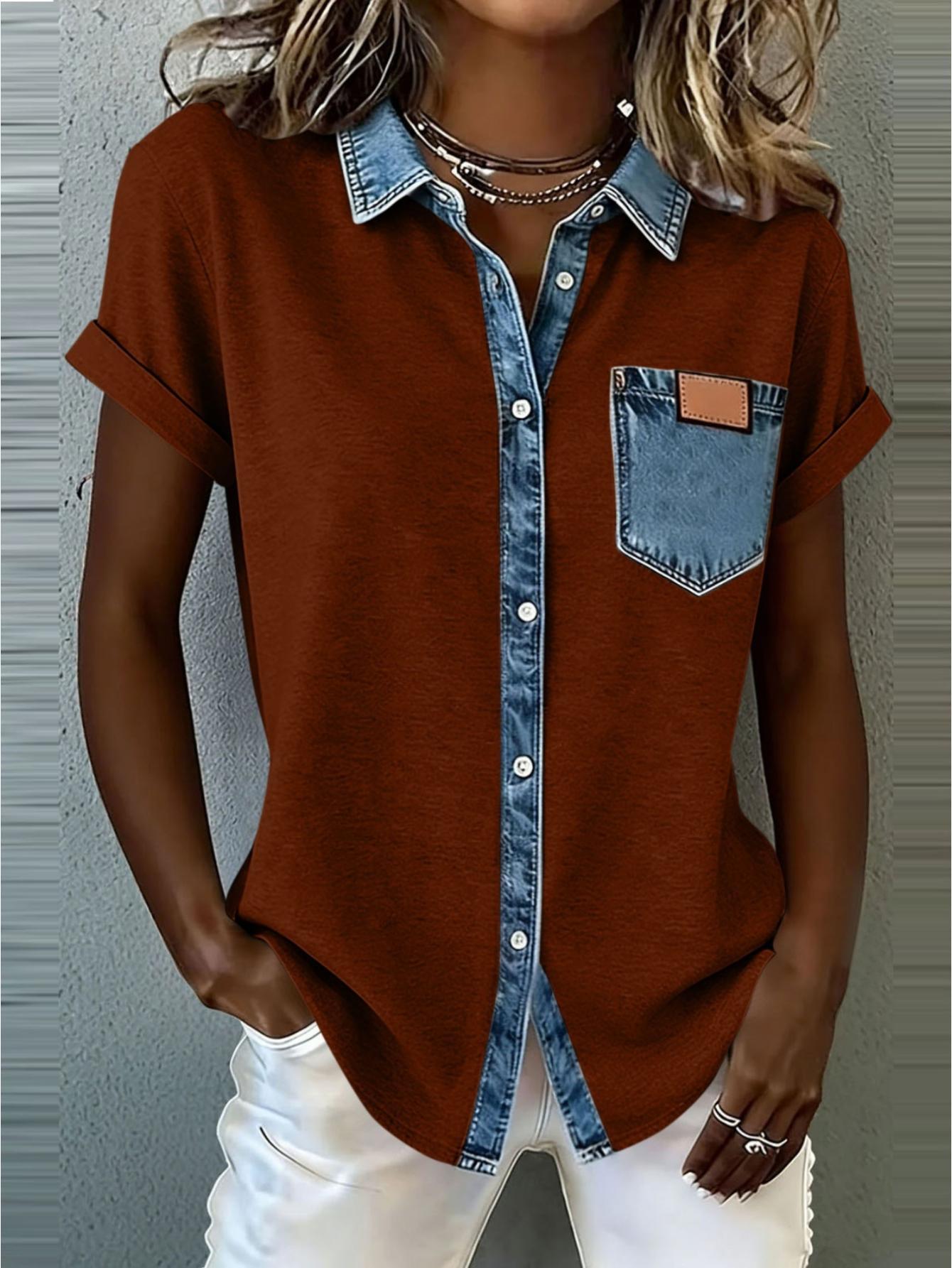Women's Solid Print Short Sleeve Blouse