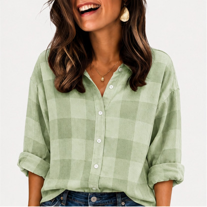 2026 Cross-Border Autumn Winter Women's Blue Large Plaid Loose Long Sleeve Shirt Casual Lapel Cardigan Top