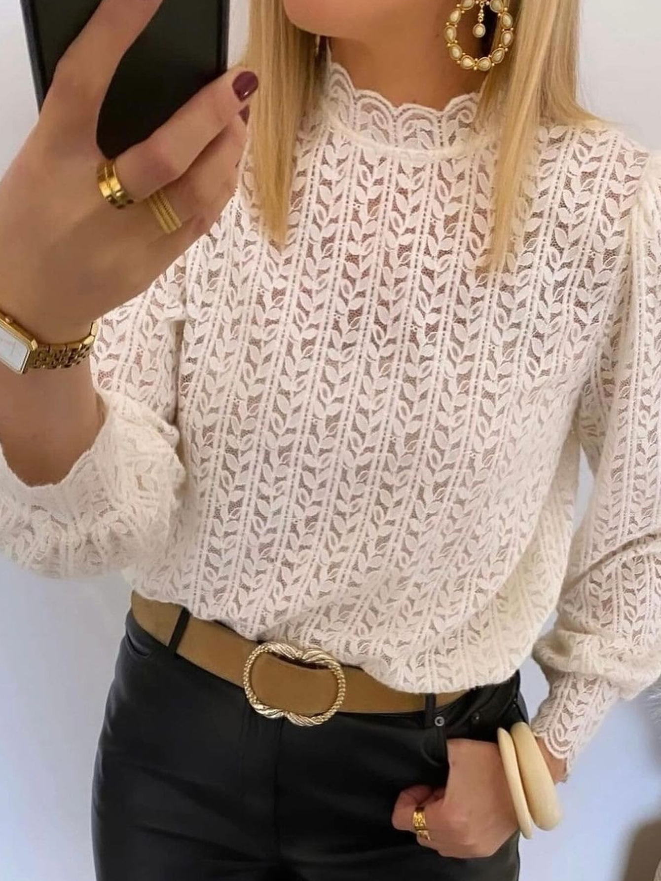Women's Lace Top Slim Fit Flare Sleeve Blouse