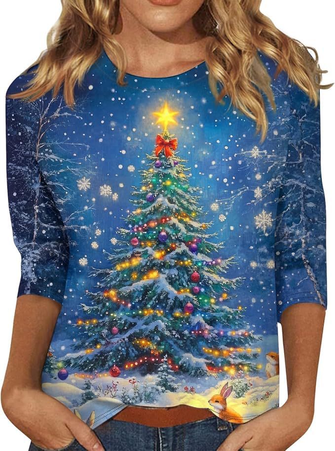 Christmas Tree Bow Print Women's Half-Sleeve T-Shirt
