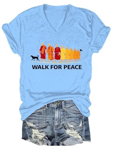 Summer Monk Light Dog Peace Print Short Sleeve Top
