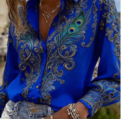 Women's Colorful Floral Print Long Sleeve Button-Up Shirt
