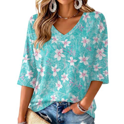Floral Print V-Neck Half-Sleeve Women's T-Shirt