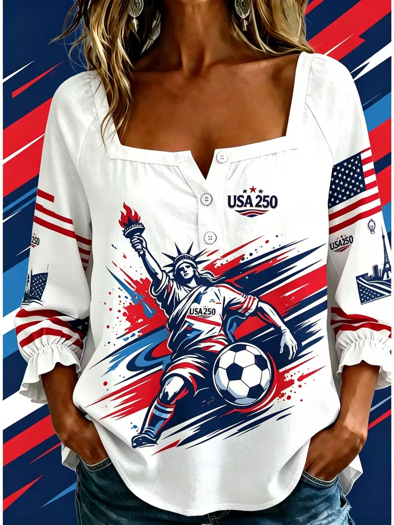 Women's Summer Football Print Long Sleeve Button-Up Shirt