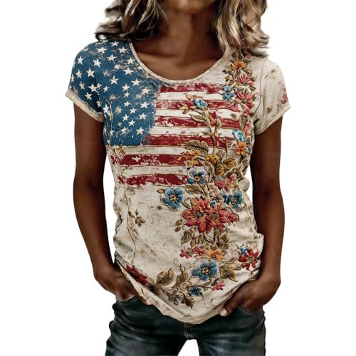 Women's Summer Floral Print Crew Neck Short Sleeve Top