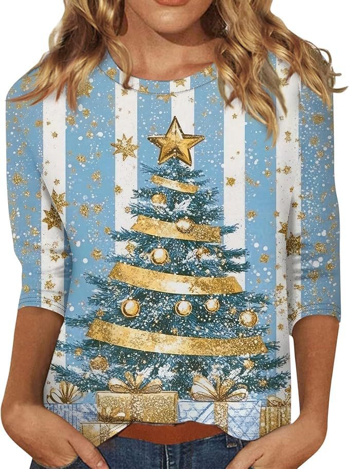 Christmas Tree Bow Print Women's Half-Sleeve T-Shirt