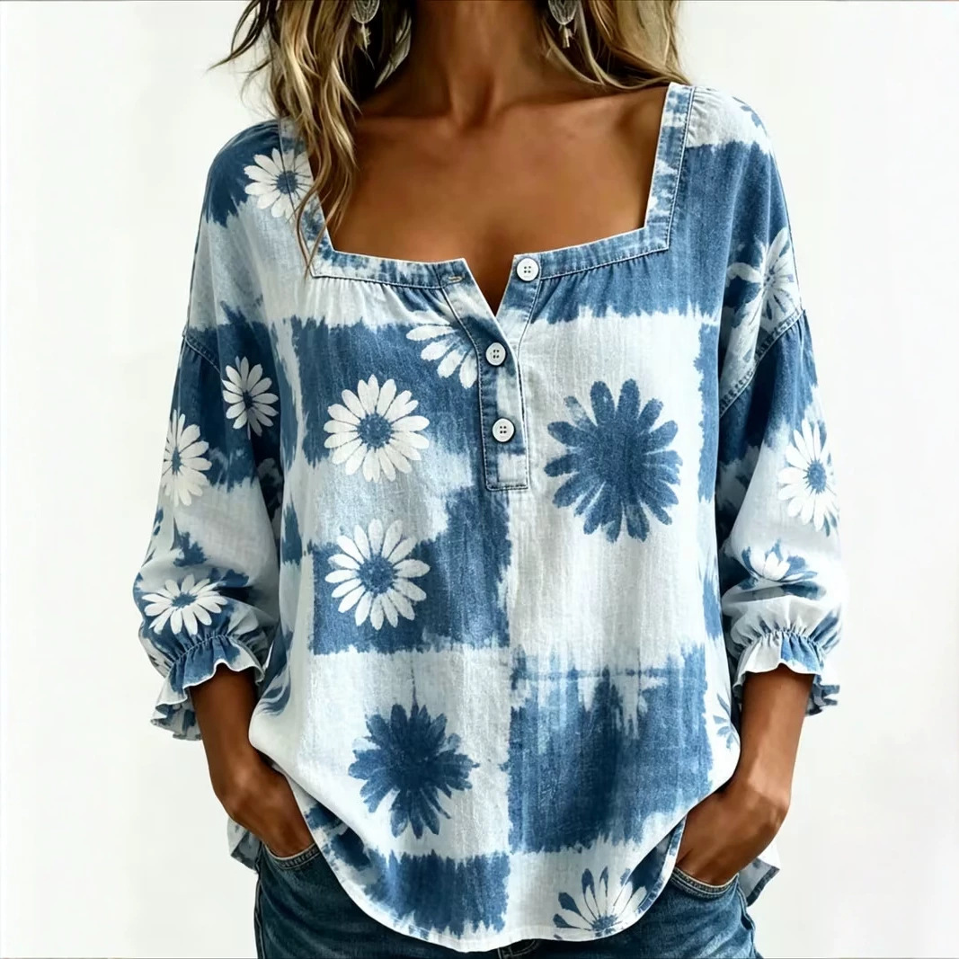 Women's Floral Print Long Rolled Sleeve Shirt