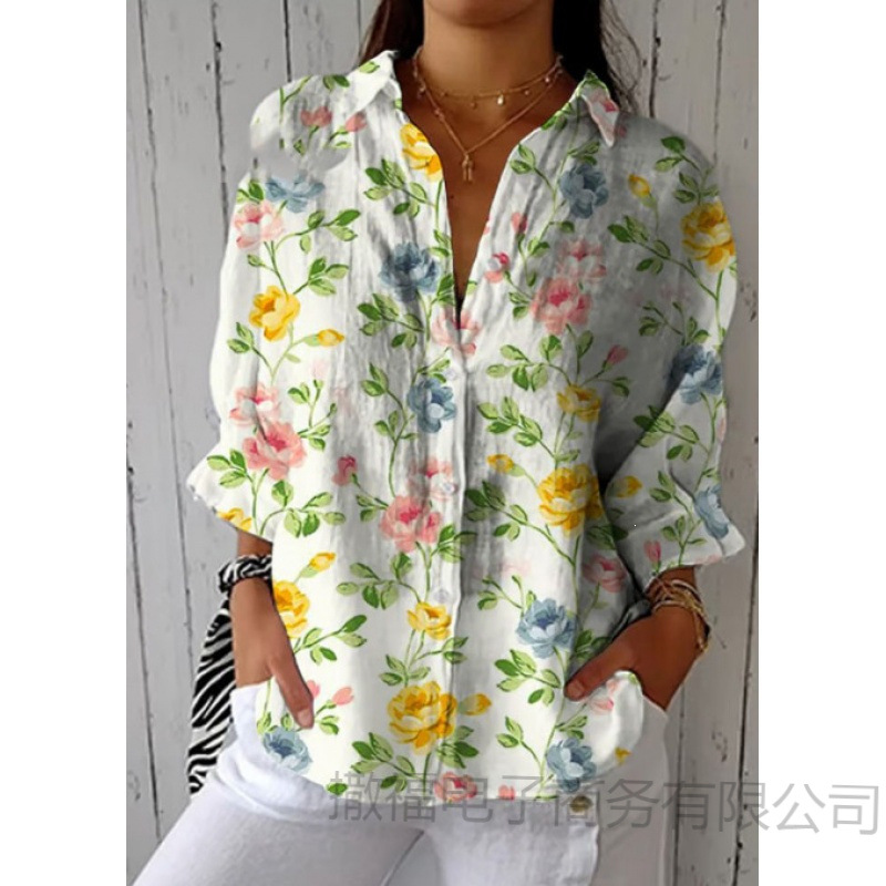 Women's Summer Daisy Print Button-Front Shirt