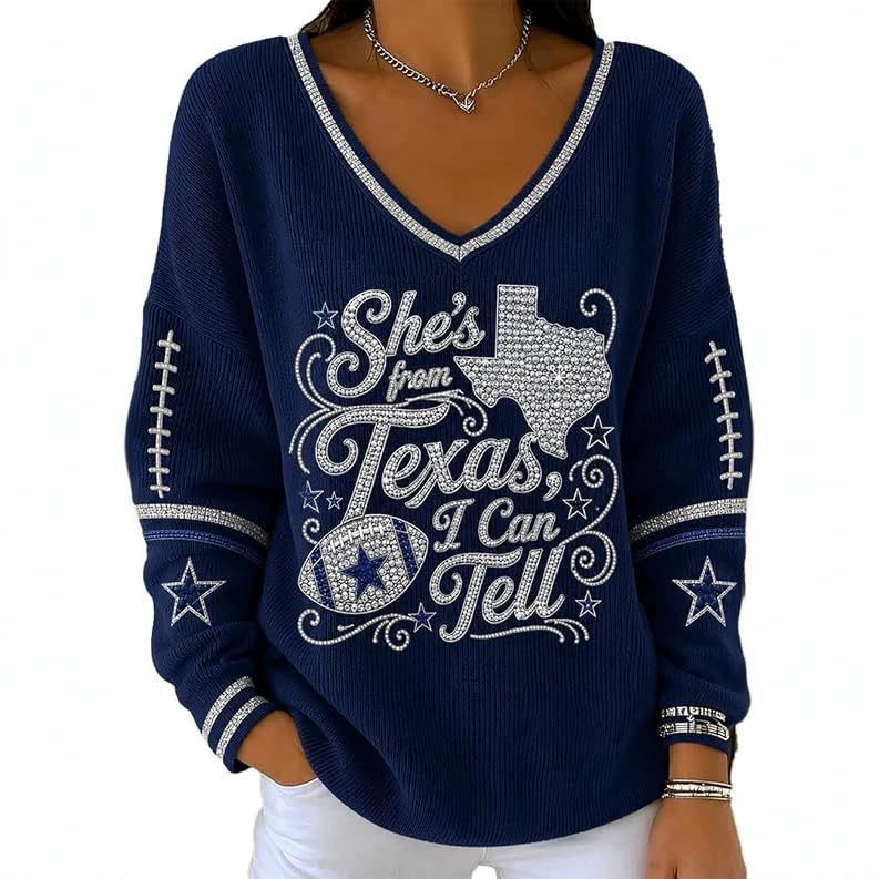 Olive Texas Print V-Neck Long Sleeve Shirt