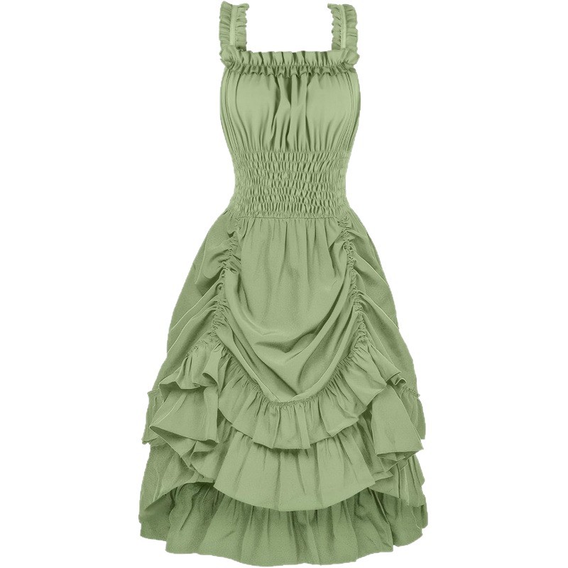 Women's Sleeveless Ruffle Dress with Pleated A-Line Silhouette