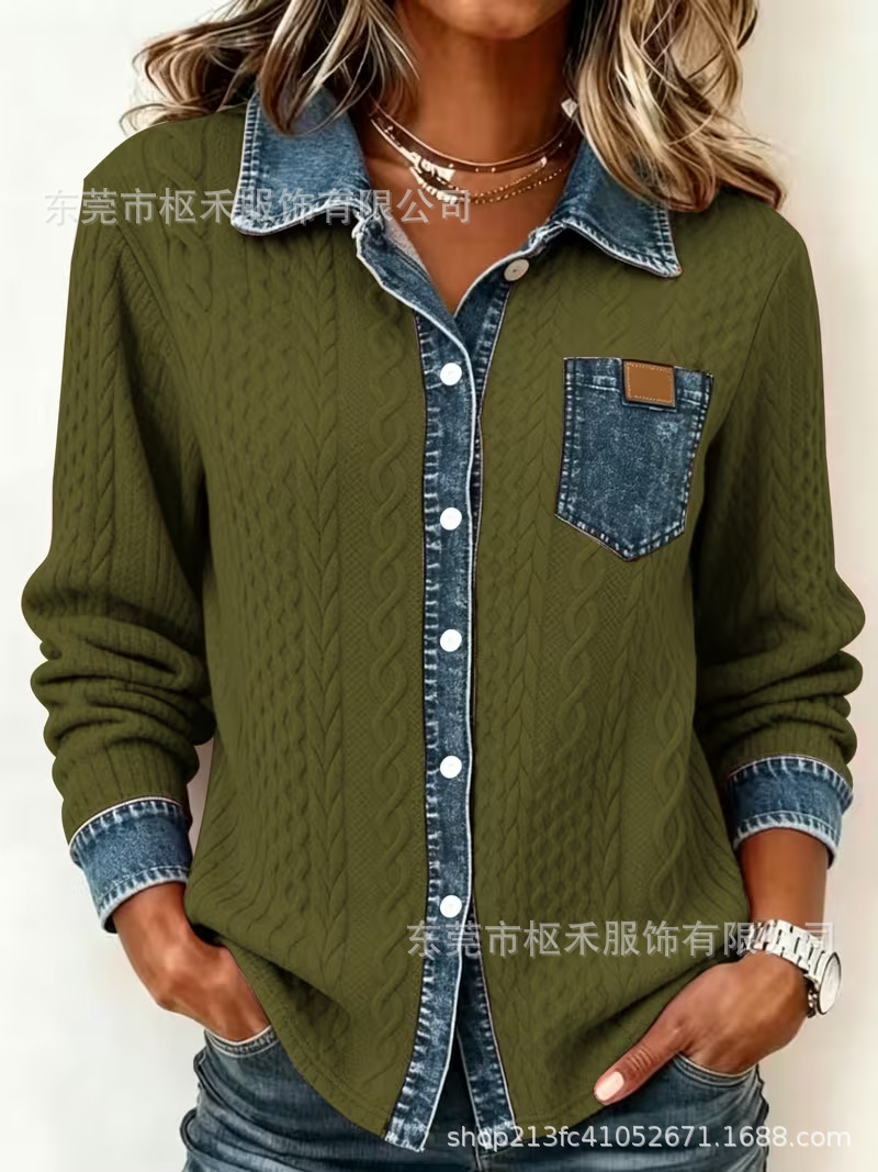 Women's Printed Long Sleeve Button-Front Shirt