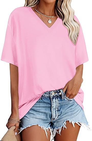 Women's V-Neck Short Sleeve Graphic T-Shirt Casual Loose Fit