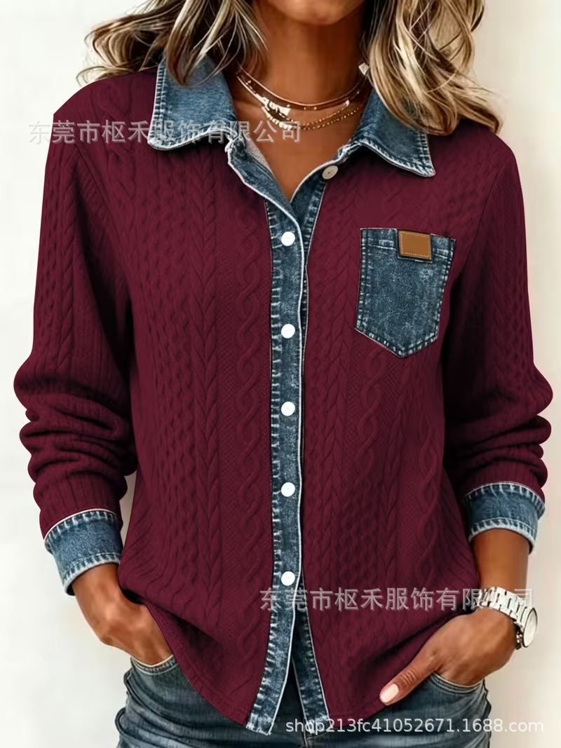 Women's Printed Long Sleeve Button-Front Shirt