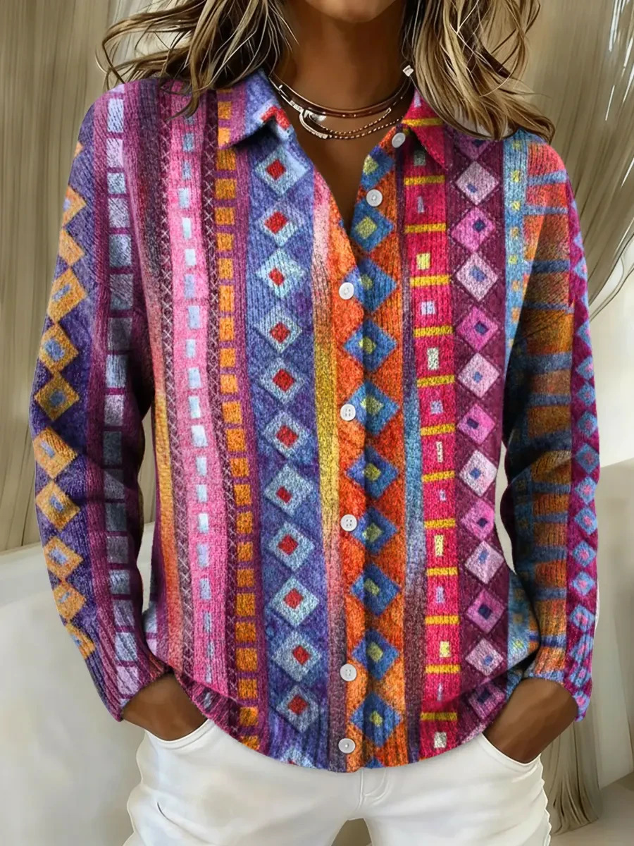 Women's Colorblock Starry Sky Print Long Sleeve Button-Front Shirt