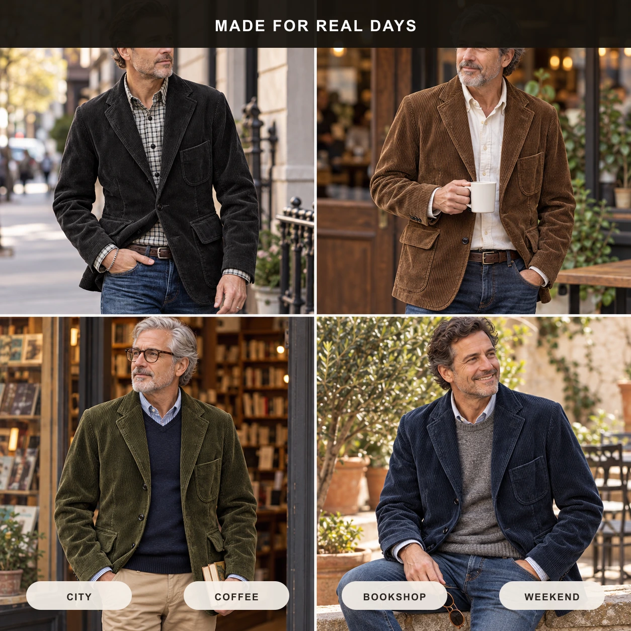 Men's Corduroy Suit Blazer Casual Loose Fit Jacket
