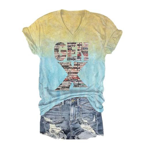 GenertionX Letter Print V-Neck Short Sleeve Women's T-Shirt