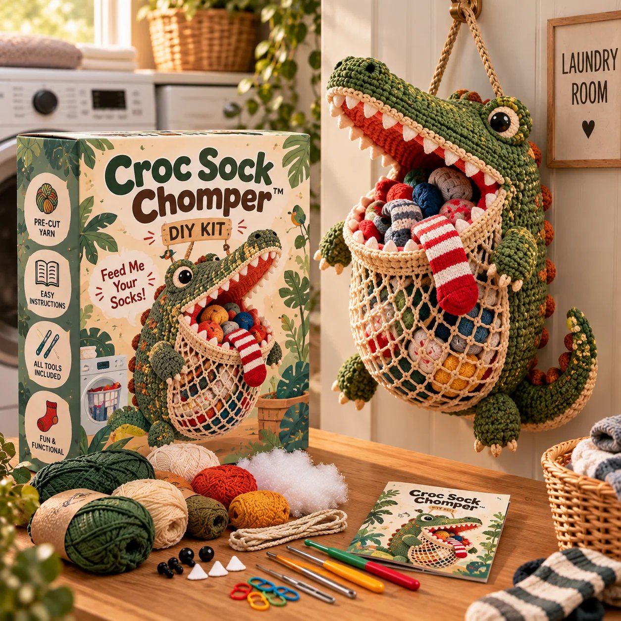 🧦😂Sock GobblersTM – Cute Animal Hanging Sock Holder, Funny Laundry Organizer 🦈🐊