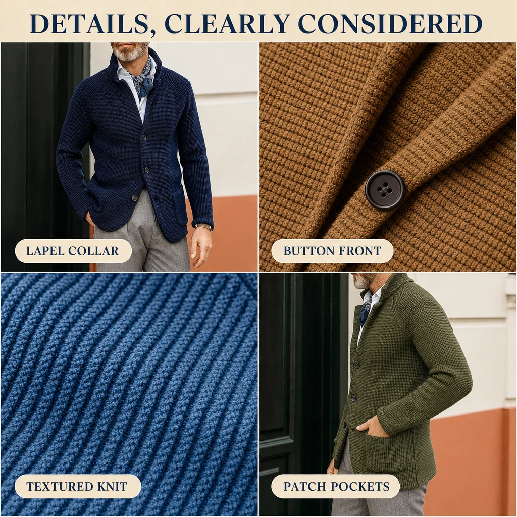 Men's Casual Long Sleeve Solid Knit Jacket