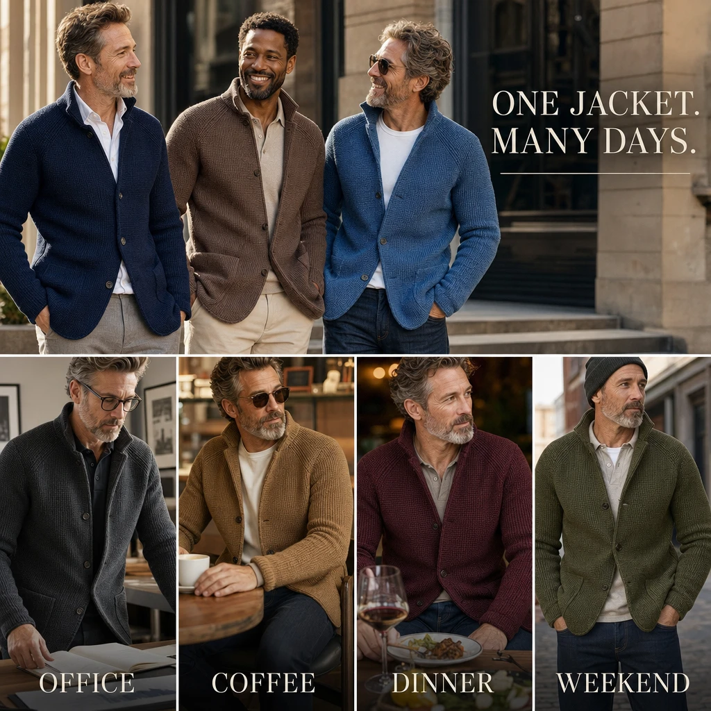Men's Casual Long Sleeve Solid Knit Jacket
