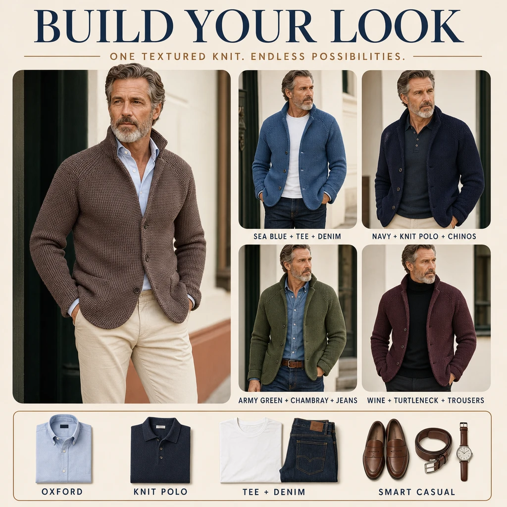 Men's Casual Long Sleeve Solid Knit Jacket