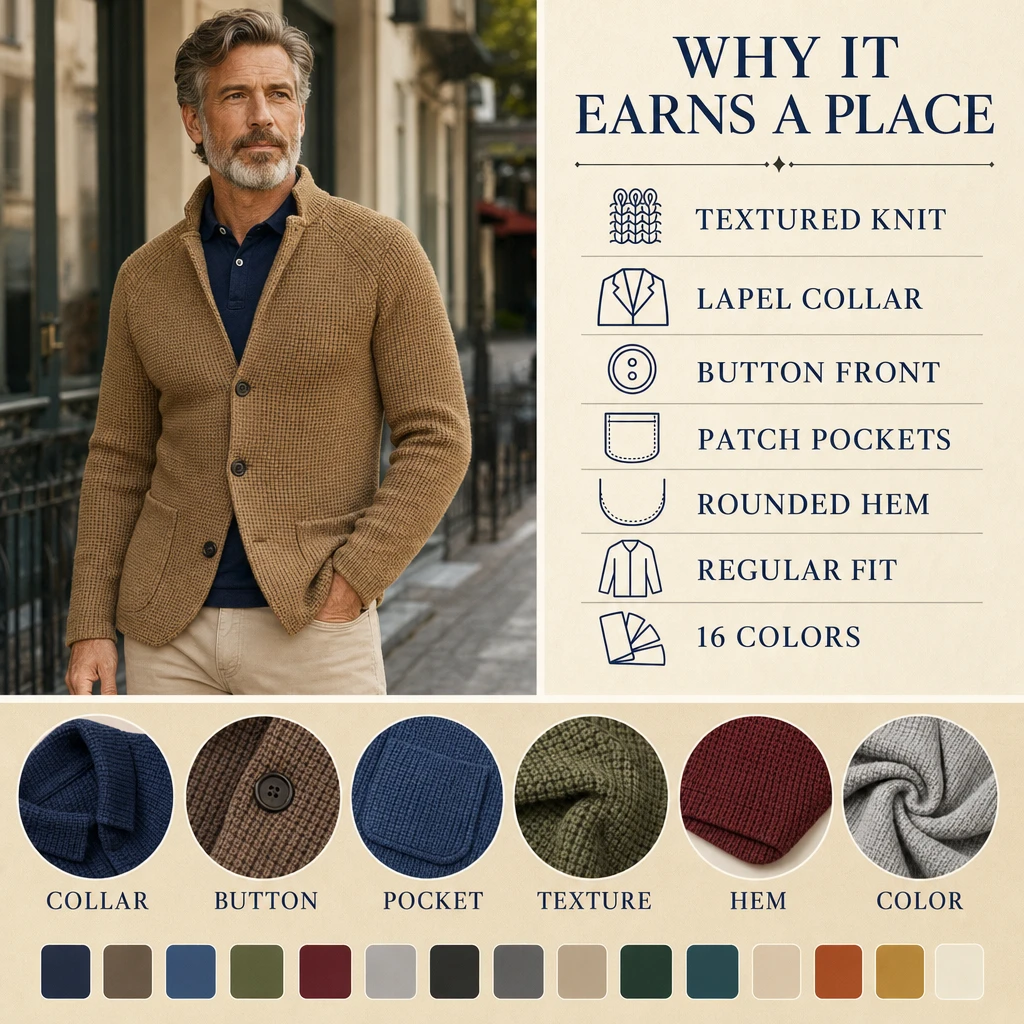 Men's Casual Long Sleeve Solid Knit Jacket
