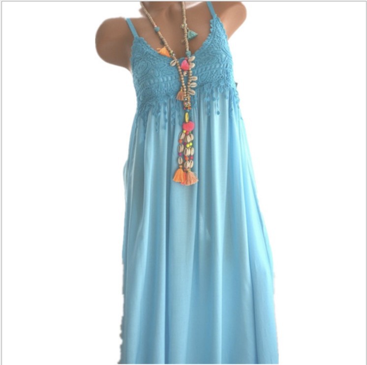 Sexy Lace Panel Solid Midi Cami Dress