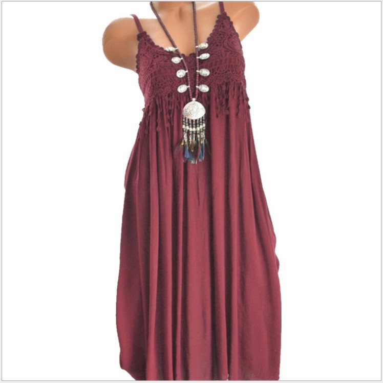 Sexy Lace Panel Solid Midi Cami Dress