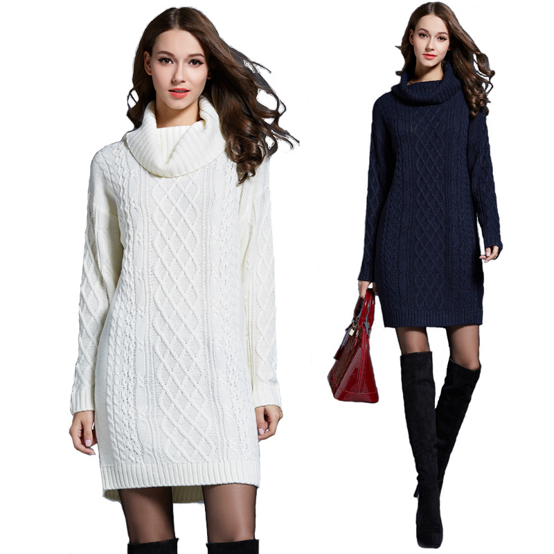 Women's Plus Size Turtleneck Knit Sweater Dress Long Sleeve