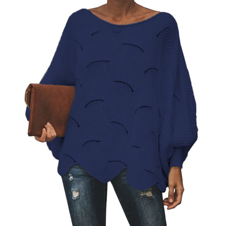 Plus Size Lightweight Knit Sweater Women's Pullover Crew Neck Loose Fit Long Sleeve Hollow Out