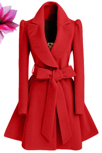 Women's Belted Wool Coat Slim Fit Mid-Length