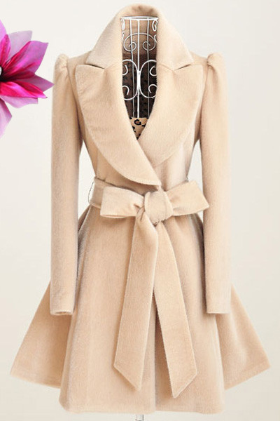 Women's Belted Wool Coat Slim Fit Mid-Length