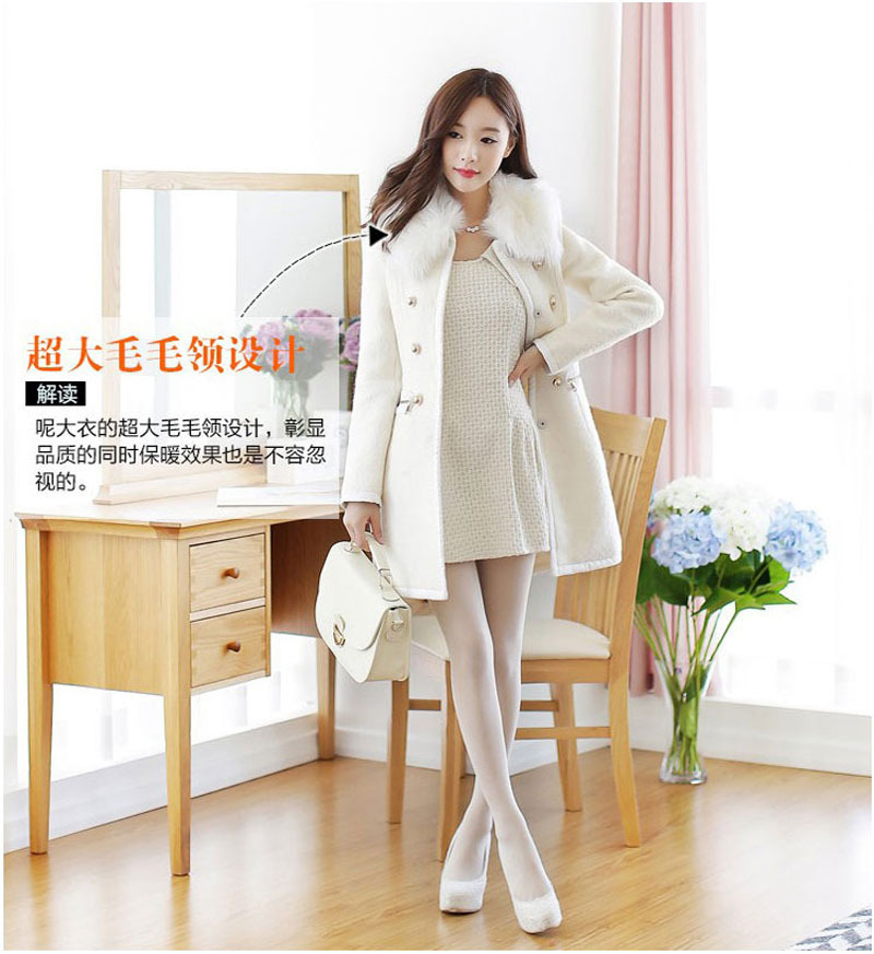 Women's Mid-Length Faux Wool Coat with Faux Fur Collar