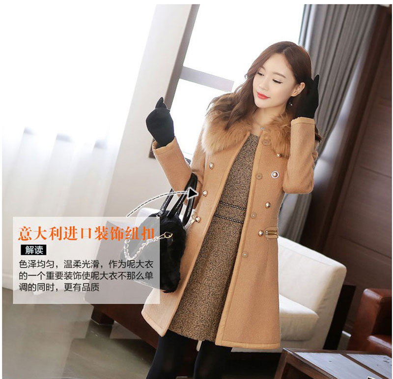 Women's Mid-Length Faux Wool Coat with Faux Fur Collar