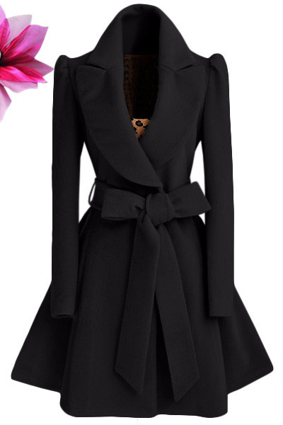 Women's Belted Wool Coat Slim Fit Mid-Length