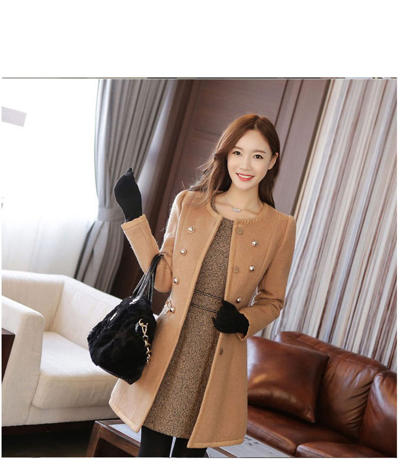 Women's Mid-Length Faux Wool Coat with Faux Fur Collar