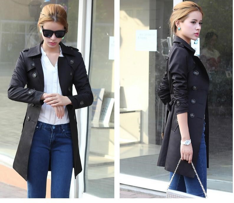 Women's Korean Style Mid-Length Trench Coat Double-Breasted Suit Collar